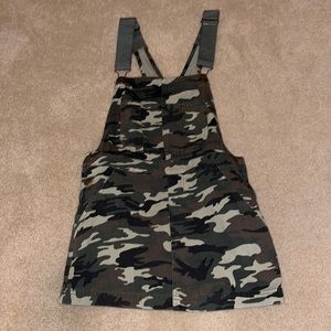 Camo overalls dress from Forever 21, size XS.